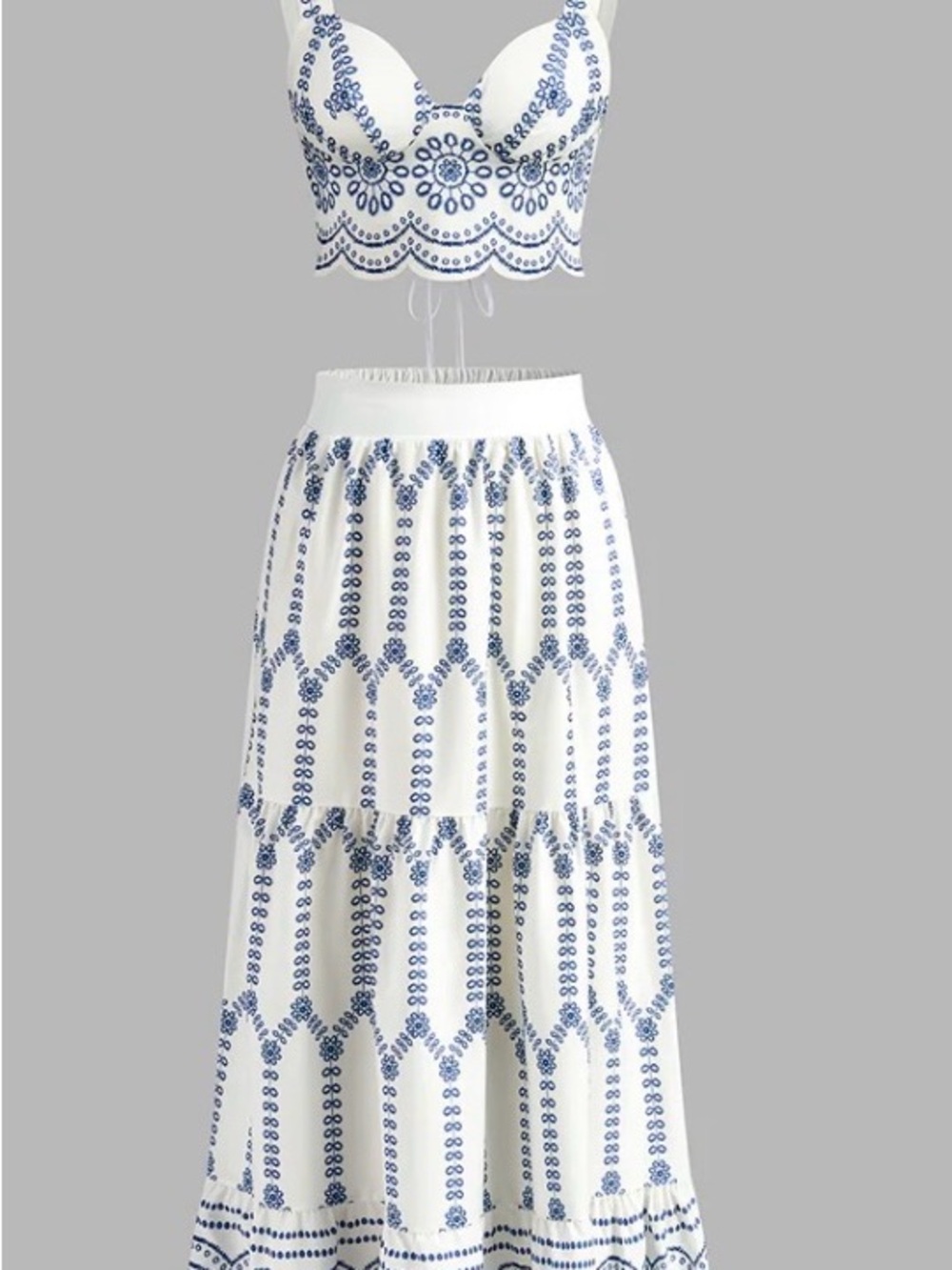 NWOT Commense White and Blue Printed Maxi Skirt - Picture 4 of 5
